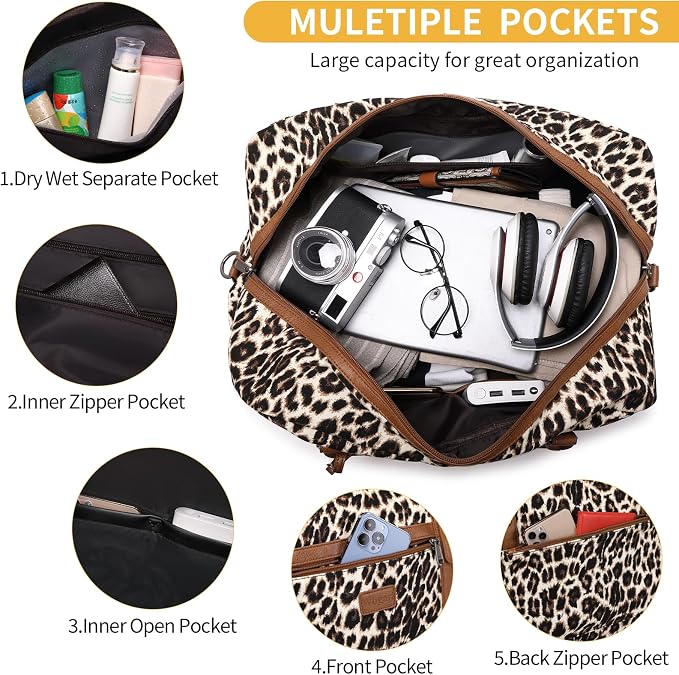 4PCS Weekender Bags for Women Large Overnight Weekend Travel Duffel Bags | Travel Bag Carry-on Tote Hospital Bag with Shoe Compartment Crossbody Toiletry Bag for Travel Business Gym Water Resistant - Image 4