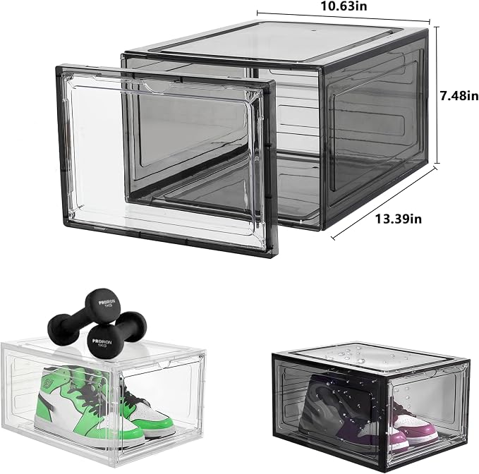 Attelite 12Pack Shoe Boxes Storage Stackable Clear Shoe Organizer Black | Clear Shoe Box for Sneakers Boots & Heels,X-Large,Thicken & Sturdy Plastic,Magnetic Door,Fit up to US Size 12,Easy Assembly - Image 2