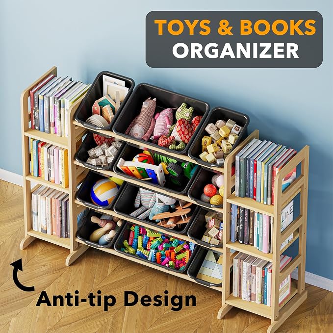 SpaceAid Toy Storage Organizer with 6 Shelves and 12 Bins, Toy Organizers Storage Bookshelf, Kids Bin Shelf Toys Box Bookcase for Bedroom Playroom Organization Room Decor, True Black - Image 4