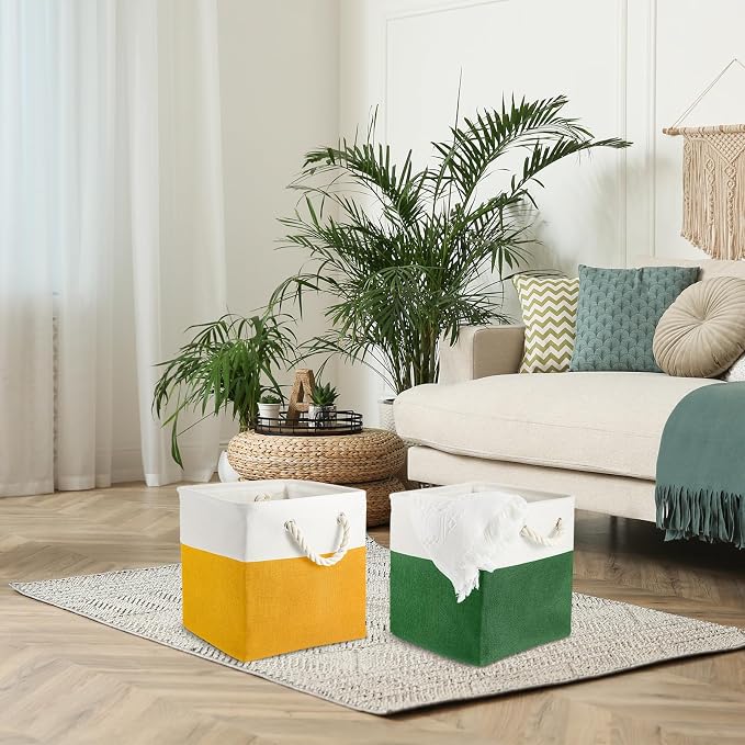 Geiserailie 6 Pcs 13 x 13 Inch Cube Storage Bins Fabric Storage Organizer Bins Foldable Cube Baskets with Sturdy Carry Handles Wicker Baskets for Home (Primary Colors) - Image 6