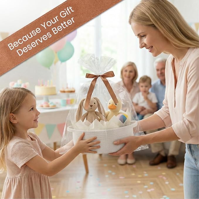 VIRETH HAUS 4pcs Small Woven Baskets with Gift Bags, Ribbons & Wrap Papers | Gift Baskets Empty to Fill for Valentines, Baby Shower, Easter, Christmas Day, Decorative Storage Bins for Toys & Home - Image 5