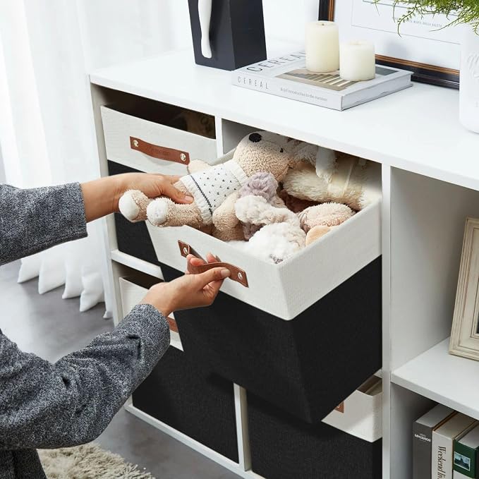 DECOMOMO Fabric Cube Storage Bins, Storage Baskets for Shelves 4 Pack | 12 inch Cube Storage Organizer for Kallax and Cubbies (Black & White) - Image 3
