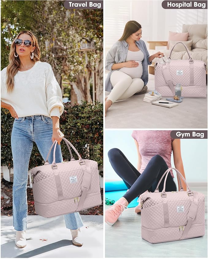Women Weekender Travel Duffle Bag: Travel Duffel Overnight Bags with Shoe Compartment Large Carry on Tote Bag Toiletry Bag Weekend Yoga Gym Hospital Bags for Labor and Delivery with Wet Pocket - Image 8