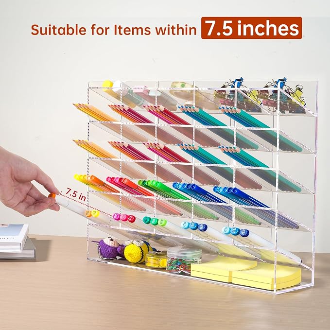 BEYGORM Acrylic Vertical Marker Organizer for 310 Markers, Desk Orgaizer | 26 Compartments Clear Angled Pen & Pencil Holder, Large Stationery & Art Supply Storage for School (14.9 x 12.4 x 4 Inch) - Image 2