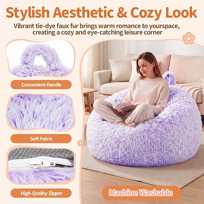 Stuffed Animal Storage Bean Bag Chair Cover, Soft Bean Bag Cover | Fluffy Faux Fur Stuffed Animal Storage Chair, Non-Slip Bottom, Fill with Plush Toys or Blankets, for Adults Teens Kids Girls - Image 5