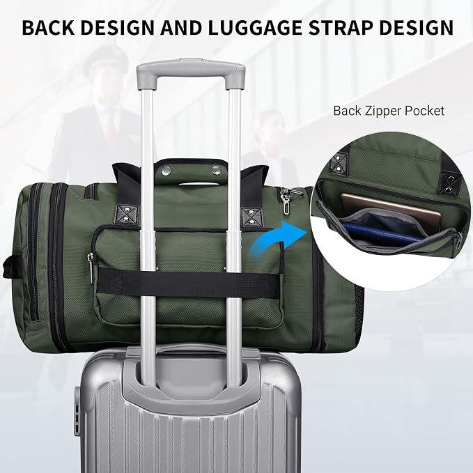 WITZMAN Mens Duffle Bag Expandable 50L Travel Gym with Shoe Compartment | Nylon, Large, With Dry-wet Pocket, Fits 16" Laptop, Carry-on Bag, For Sports Weekender Overnight, B695 Army Green - Image 6