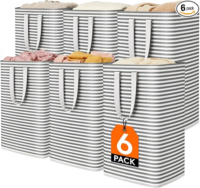 Lifewit 6 Pack Laundry Basket 80L Each, Collapsible Clothes Hamper with Reinforced Handles, Freestanding Waterproof Design for Bedroom and Laundry Room, Black 480L Total by Lifewit
