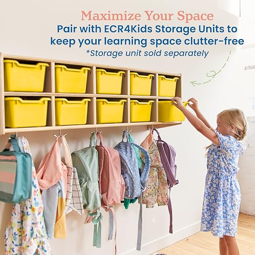 ECR4Kids Scoop Front Storage Bins, Multipurpose Organization, Yellow, 10-Piece | Durable plastic, GREENGUARD Gold Certified, 1.2 gallon capacity, lightweight & nestable, built-in handle, classroom/home use - Image 5