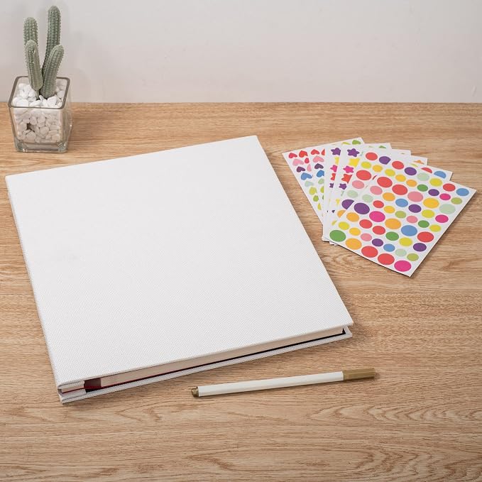Large Photo Album Self Adhesive 4x6 8x10 10x12 13"x12.8" Magnetic Scrapbook Album 12.6"x11" Inch 40 Pages Linen Cover DIY Photo Album with A Metallic Pen and DIY Stickers(White) - Image 8