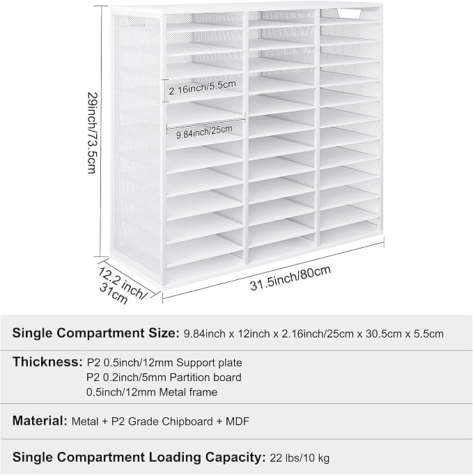 Mail Sorter Adjustable Countertop Mail Holder, Heavy Duty Literature Organizer, Student Mailbox for Classroom, Desktop Bill Paper Organizer for Office Home School, 36 Compartments, White - Image 6