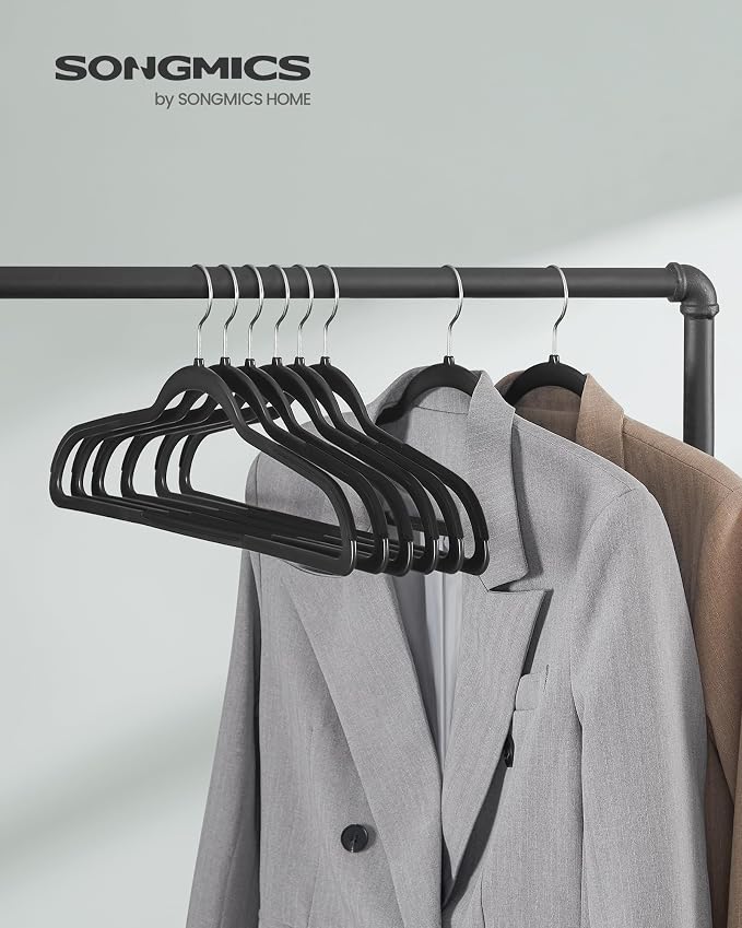SONGMICS Plastic Clothes Hangers, Pack of 50, Non-Slip, Space-Saving | 0.2 Inches Thick, 17.7 Inches Wide, 360° Swivel Hook, Black, BREANNA Collection UCRP50B - Image 2
