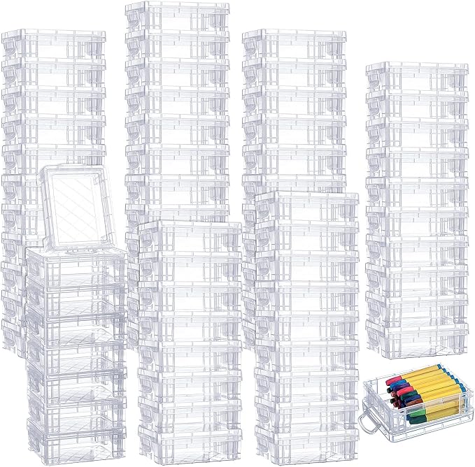 Suzile 80 Pcs Plastic Crayon Box with Lid Clear Crayon Organizer Stackable Storage Containers Bulk Pastel Holder Case for Office School Classroom Supplies Pen Pencil Art Crafts by Suzile