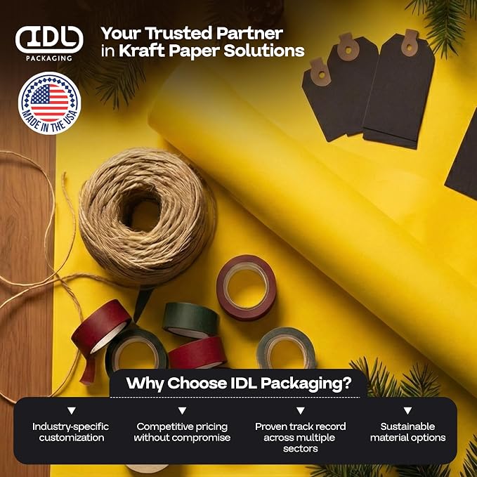 24" x 1200" (100 feet) Yellow Kraft Paper Roll - USA-Made Quality Craft Paper for Gift Wrapping, Kids' Arts & Crafts, School Projects - 100% Recycled Natural Material 50lb Thickness by IDL Packaging - Image 6