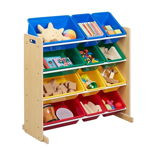ECR4Kids 4-Tier Organizer with 12 Removable Plastic Bins, 4x3, Toy Storage, Natural/Primary | Durable plastic bins, MDF panels, steel frame, GREENGUARD Gold Certified, 48 lb capacity, anti-tip kit, playroom/classroom - Image 10