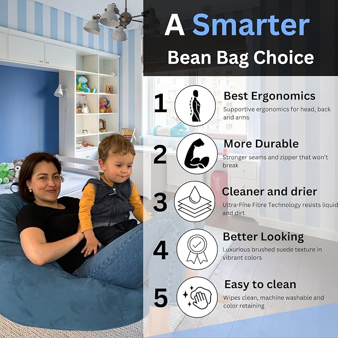 Bean Bag Stuffed Animal Storage Chair Cover (No Filler) for Kids and Adults. Extra Large Bird's Nest Beanbag Memory Foam Soft Premium (Navy Blue, 3 ft (Cover Only)) - Image 7