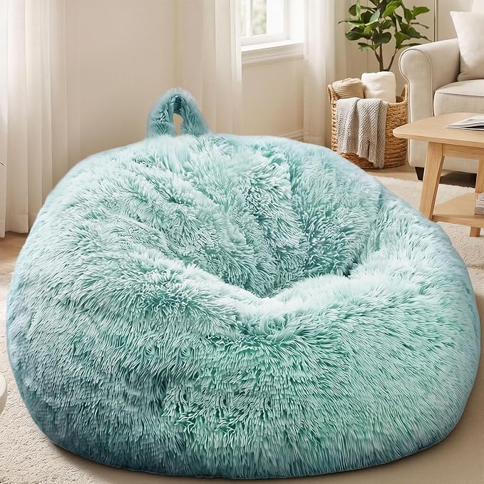 Stuffed Animal Storage Bean Bag Chair Cover, Soft Bean Bag Cover | Fluffy Faux Fur Stuffed Animal Storage Chair, Non-Slip Bottom, Fill with Plush Toys or Blankets, for Adults Teens Kids Girls by AZHCHKE