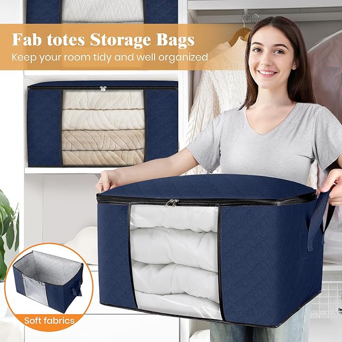 8 Pack Storage Bags for Clothes Blanket Storage Bins with Lids | Foldable Closet Organizers with Zippers,Window and Handles,Fabric Storage Bins for Sweater,Comforter,Bedding,Dorm essentials - Image 5