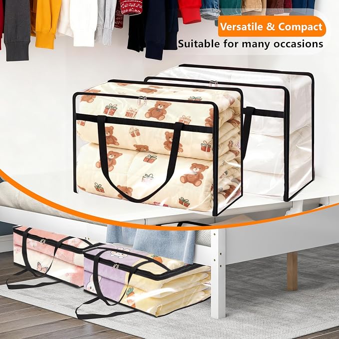 4 Pack Clear Clothes Storage Bags, 60L Vinyl Blanket Storage Containers with Heavy Duty Zipper, Foldable Moving Bags, Closet Organizers for Bedding, Clothing, Comforters, Linens, Duvet - Image 5