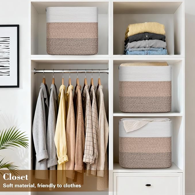 15×13 Inch Storage Cubes, 3 Pack Cube Storage Bins for Organizing, Cotton Rope Woven Baskets for Shelves, Bathroom, Kids Room, Closets, Baby Nursery - Image 6