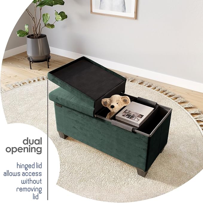 Storage Ottoman Bench with Bins, 30-in Storage Bench for Bedroom End of Bed, Folding Foot Rest Ottoman for Living Room Max 660lbs, Velvet Ottomans, Green - Image 9