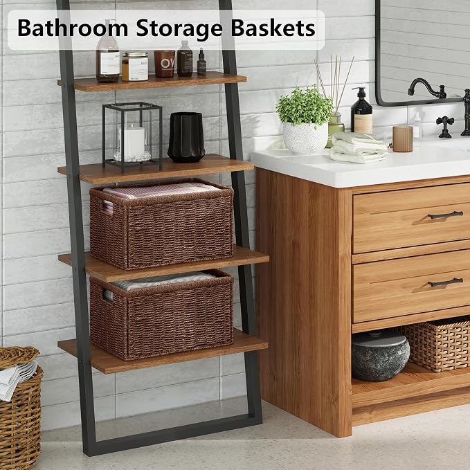 2 Packs Large Wicker Storage Basket, Closet Storage Baskets Bins for Shelves, Decorative Collapsible Baskets for Organizing Clothes Toy Nursery Bathroom Organizers and Storage, Brown - Image 5