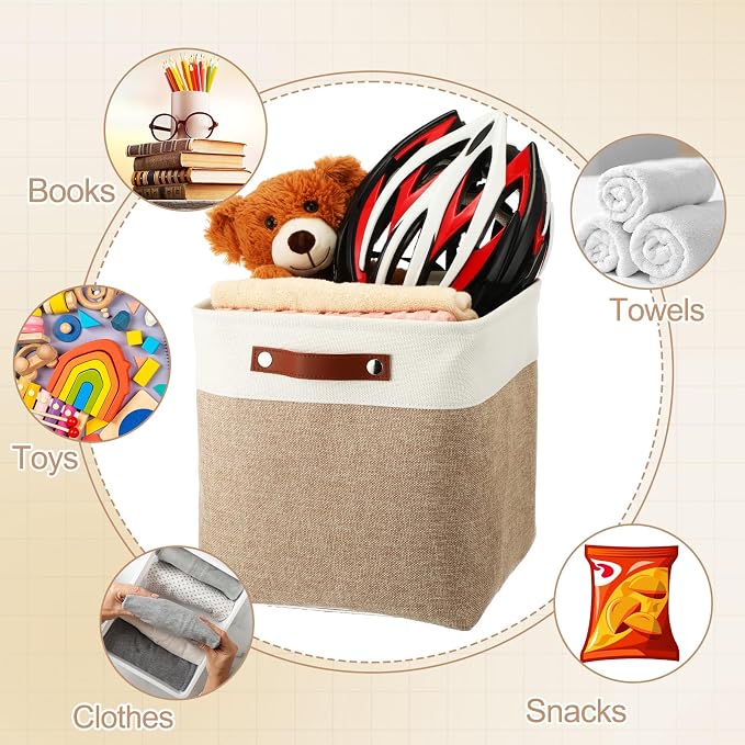 Uiifan 8 Pack Fabric Storage Basket Storage Bin with Handles Linen Decorative Containers Organization Bins for Shelves Closet Organizer Baskets for Toy Nursery - Image 7