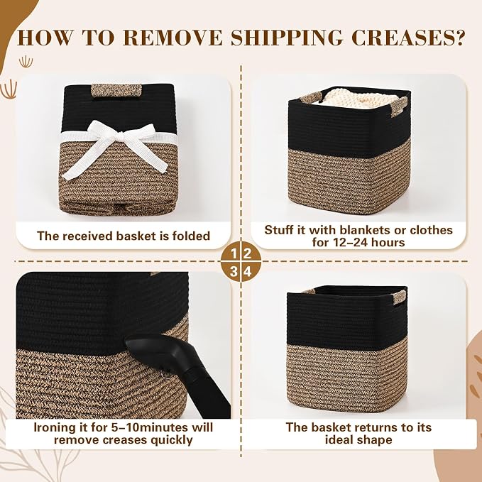 13 Inch Storage Cubes, 3 Pack Cube Storage Bins for Organizing, Cotton Rope Woven Baskets for Shelves, Bathroom, Kids Room, Closets, Baby Nursery - Image 7