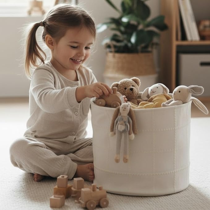 Storage Bins for Kids Nursery Bin Organizer (13"x12") Laundry Basket for Closet, Decorative Floor Storage Basket Canvas Fabric Storage Basket (Mesh - Oat) - Image 2