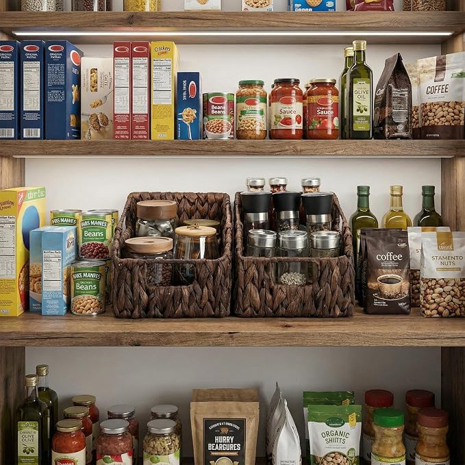 StorageWorks Pantry Baskets for Organizing, Handwoven Brown Baskets, 2-Pack | Water Hyacinth Pantry Baskets for Organizing, Wicker Baskets with Handles, Handwoven Wicker Storage Baskets for Shelves - Image 5