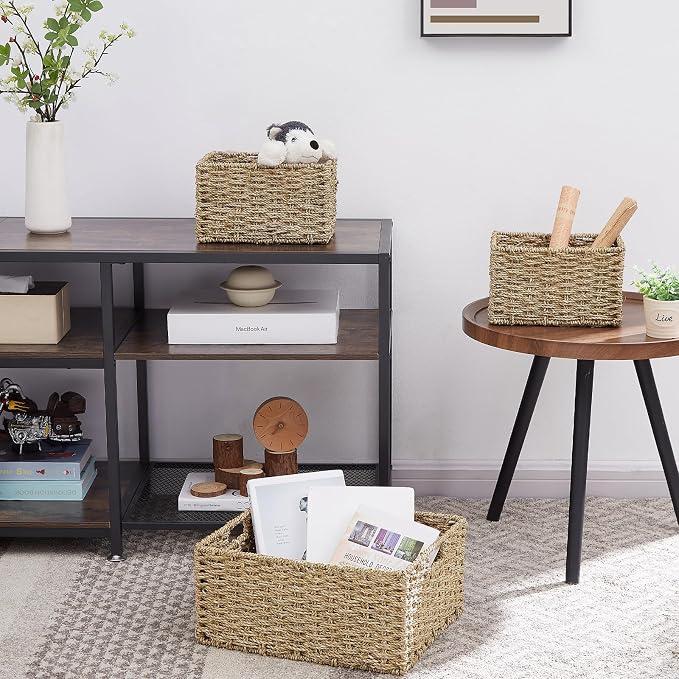 Wicker Basket, Seagrass Wicker Storage Basket with Built-in Handles, Baskets for Organizing, 15'' Large Storage Baskets for Shelves with Liner bathroom organizer (3-Pack Seagrass Baskets Set) - Image 5