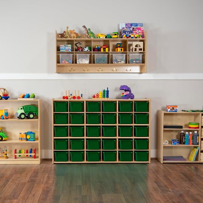 Wood Designs Cubby Storage Bin, Heavy Duty Plastic Containers for Kids Green Cubby Tray Set of 20 - Image 6