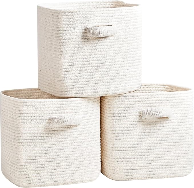 RUNKA Storage Cube Baskets - 3 Pack - 11 inch Square Baskets for Closet, Woven Bins - Ideal for Toy Storage | White by RRUNKA
