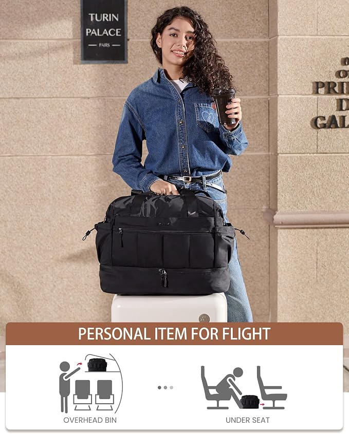 LOVEVOOK Travel Duffel Bag, Gym Bag for Women, Large Weekender Overnight Bags with Shoe Compartment, 38L Carry on Gym Hospital Bag with Wet Pocket, 2 Pcs - Image 4