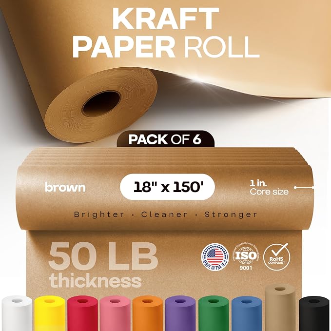 Brown Paper Roll 18" x 1800" (150 feet), Pack of 6 - USA-Made 50lb Thick Kraft Paper for Packing, Moving, Shipping, Wrapping, and Crafts/Arts - 100% Recycled Natural Material by IDL Packaging - Image 4
