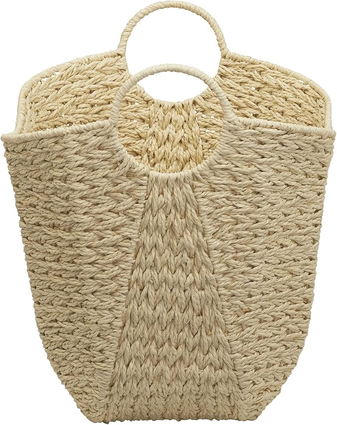 Household Essentials Cream Paper Rope Basket with Handles, Natural Woven Storage Basket - Image 3