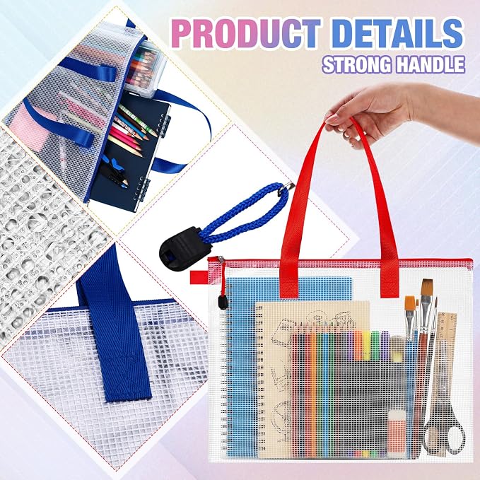 Reginary 24 Pcs Mesh Zipper Pouch File Bags with Handle Bulk A4 11 x 13.8 Inch Zipper Mesh Document Pouch Artwork Storage Organize for Office School Supplies Paintings Puzzle Travel Storage(Colorful) - Image 3