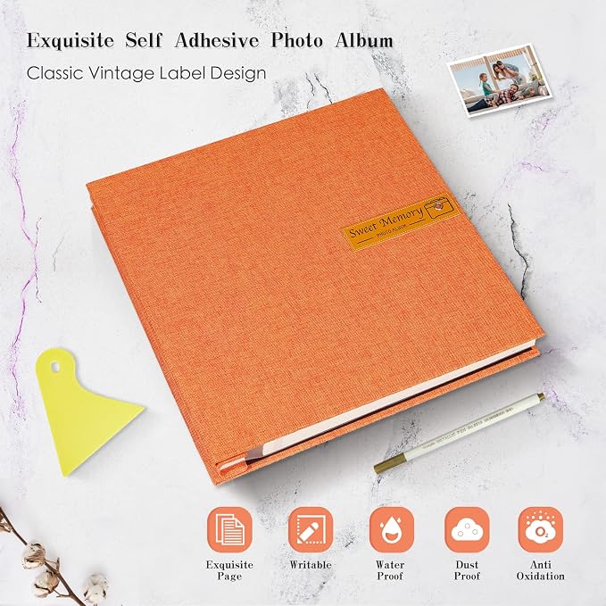Spbapr Large Photo Album Self Adhesive Magnetic Scrapbook,DIY Scrapbook Album for 4x6 5x7 8x10 Picture,40 Pages Linen Cover Memory Book for Wedding Family Baby Pets, with Metallic Pen and Scraping - Image 4
