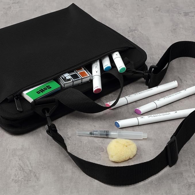 Creative Mark Sketch Folio Plus - Water-Resistant Zippered Nylon Sketch Padfolio, Black Art Travel Bag for Plein Air Artists, Holds 9x12 Sketchbook, Pockets for Brushes, Pencils & Accessories - Image 5