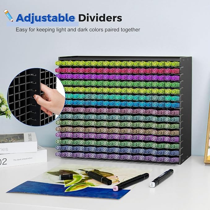 Art Marker Storage Rack for 300 Markers, Black | Watercolour Brushes Pens Color Pencils Organizer Holder for Desk - Image 3