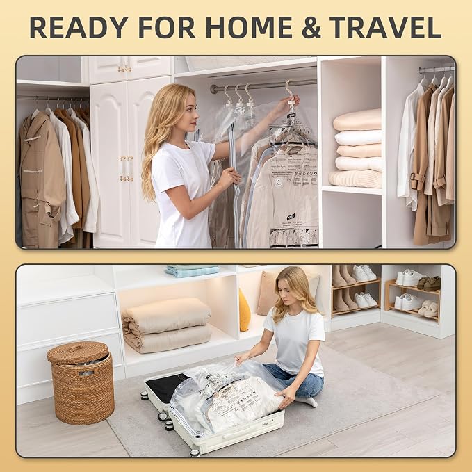 Hanging Vacuum Storage Bags, 6 Large Vacuum Pack Bags for Clothes Reusable Space Saver Bags Vacuum Compression Storage Bags for Winter Coats Wardrobe Coats, Suits & Dresses Garment 5-Ring Hangers | Vacuum Bag Clothing Vacuum Bag for Suits, Coats, Jacke... - Image 7