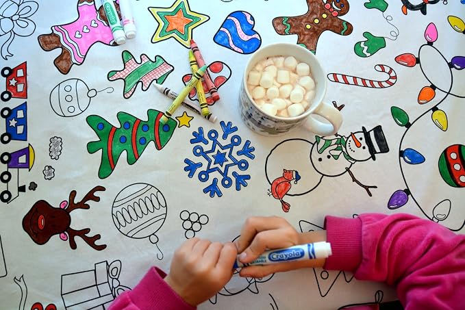 Holiday Design – XL Rectangle Tablecloth 60”X102” – Interactive Coloring Tablecloth for Kids – Poly/Cotton Fabric - Washable and Reusable – DIY Coloring Activity for Children and Adults - Image 7