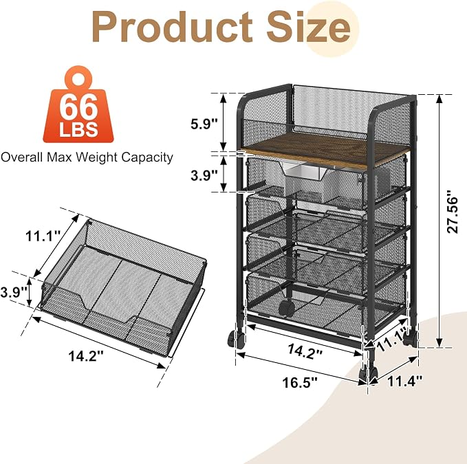 Yociyoga 5-Tier Craft Cart with Wheels-Rolling Storage Cart with Drawers,Rolling Utility Cart with DIY Divider,Art Supply Organizer Cart,Rolling Cart with Drawers,Craft Organizers and Storage,Black - Image 2