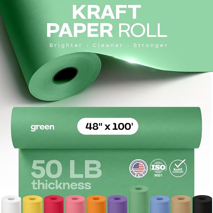 48" x 1200" (100 ft) Green Kraft Paper Roll - USA-Made Quality Craft Paper for Gift Wrapping, Kids' Arts & Crafts, School Projects - Natural Material 50lb Thickness by IDL Packaging - Image 4