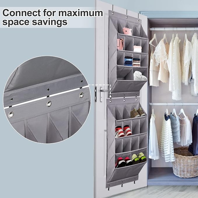 2 Pack Over the Door Shoe Organizers, Hanging Shoe Organizers Large Pockets | Shoe Storage for Closet, Shoe Holder for Boots, Sneakers, Heels, Hanging Shoe Organizer Shoe Rack for RV, Dorm, Home, Grey - Image 4