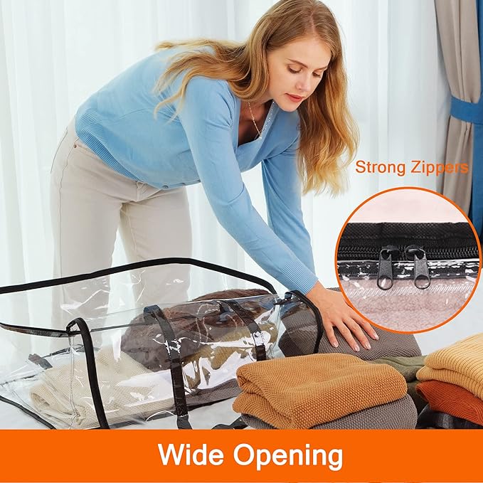 3 Pack Clear Storage Bags 110L Over-Sized Clothes Bags with Double Zippers Sturdy Handles Tote Moving Bags for Duvet, Comforters and Blankets Organizer | Plastic Storage Bag, Foldable Closet Organizer, For Comforter Blanket Bedding Duvet Toys, Moving Bags - Image 5