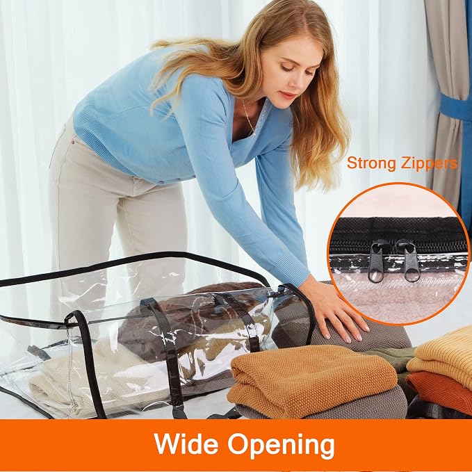 3 Pack Clear Storage Bags for Clothes Blanket Comforter & Bedding | 40L Plastic Storage Bag with Zipper, Foldable Closet Organizer, Moving Bags, Under-Bed Storage - Image 4