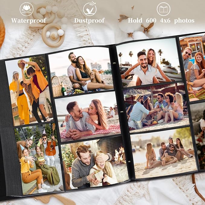Photo Album 6x4 600 Pockets Slip in Large Capacity Album for Family Wedding Anniversary Linen Album Book Holds 600 Horizontal and Vertical 10x15cm Photos(600 Pockets, Pink) - Image 4
