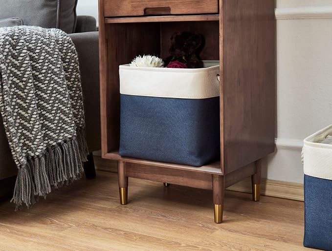 DECOMOMO Cube Storage Bin 13x13 with rope handles, Kallax Storage Cubes | 3 Pack, Fabric Storage Bins for Organizing Clothes, Toys, Books (Navy Blue & White) - Image 8