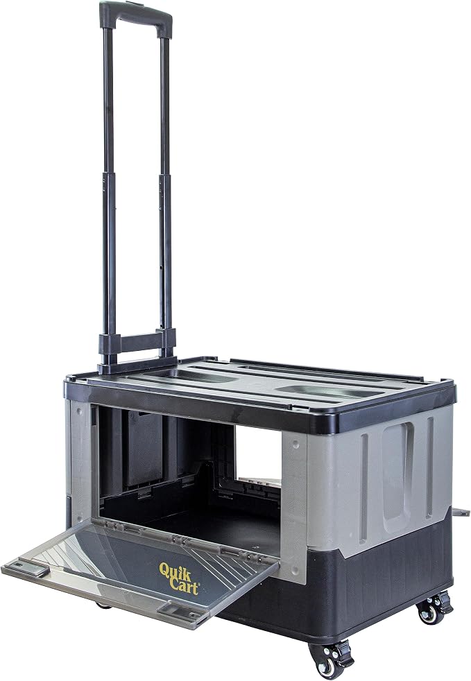 dbest Products Quik Cart Extended Collapsible Rolling Crate - Gray & Black | with Wheels, Dual Side Doors, Two-Position Handle, 360 Spinner Wheels, Foldable Utility Basket Cart with Seat, 80 lbs by dbestproductsInc