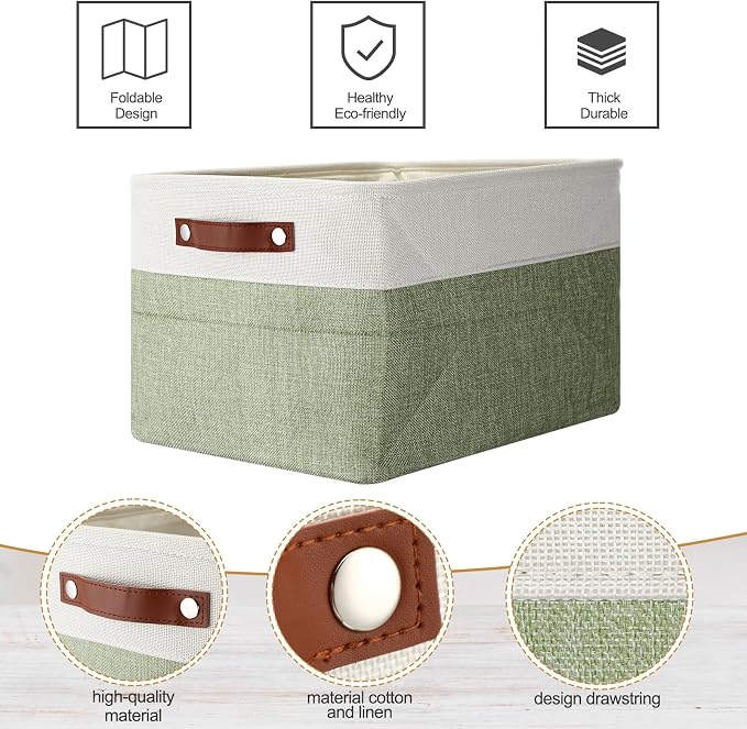 Uiifan 8 Pack 16 x 12 x 10 Inch Large Storage Baskets Collapsible Fabric Storage Cubes Bins with Handles for Shelves Closets Nursery Home Clothes Toys Organizers, Green - Image 4
